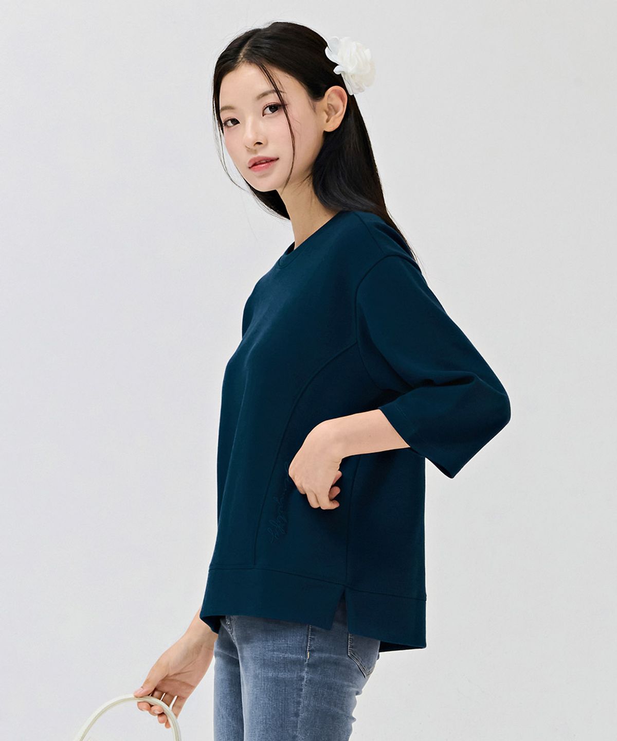 체이스컬트(CHASECULT) 여성 자수 포인트 7부 티셔츠-DERG5161B0G