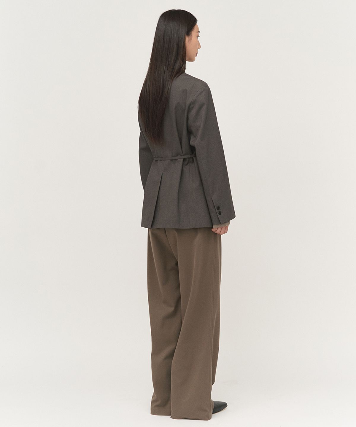 러프사이드 화이트라벨(ROUGH SIDE WHITE LABEL) Classy Collarless Jacket Charcoal