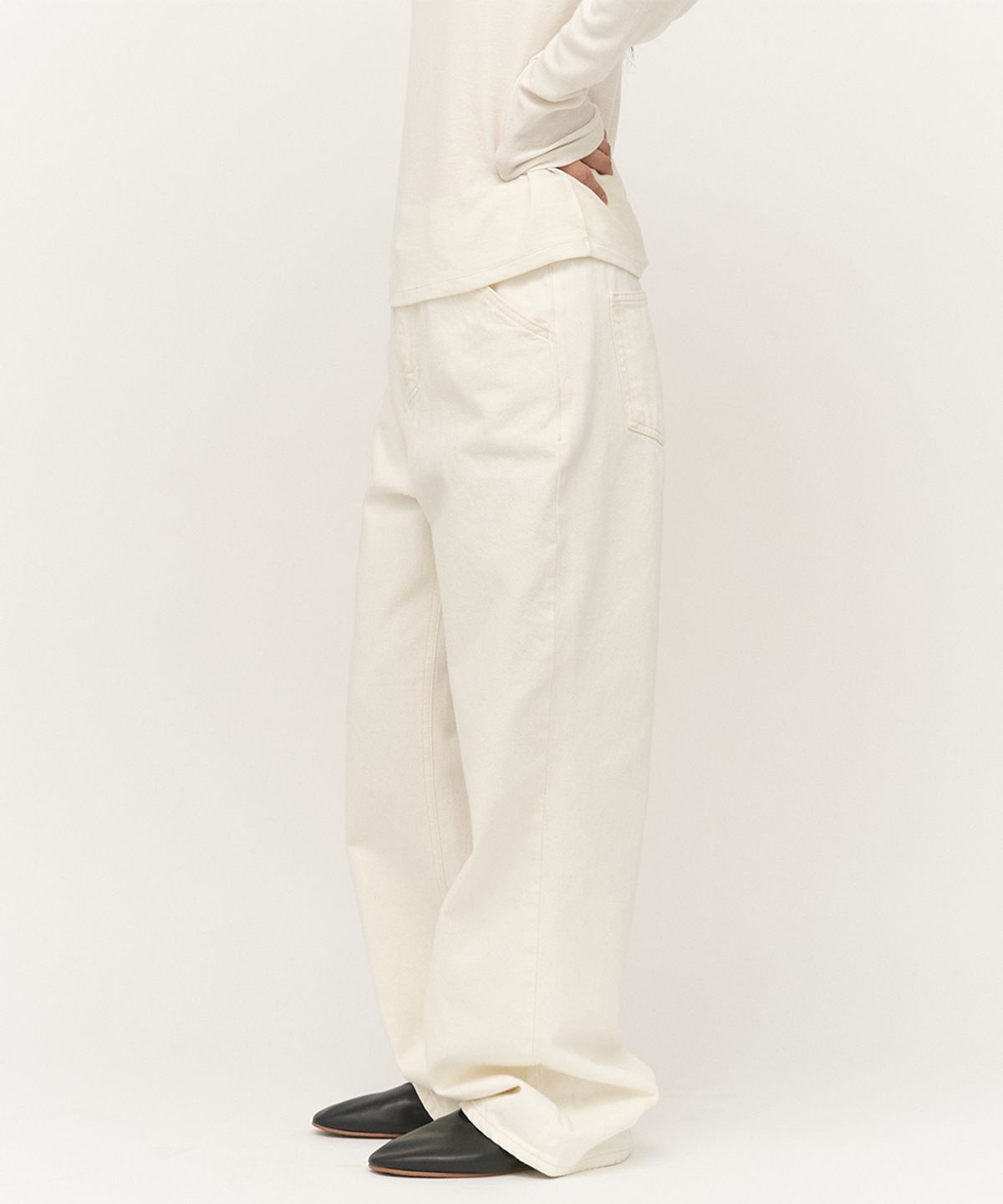 러프사이드 화이트라벨(ROUGH SIDE WHITE LABEL) Straight Denim Pants Tofu White