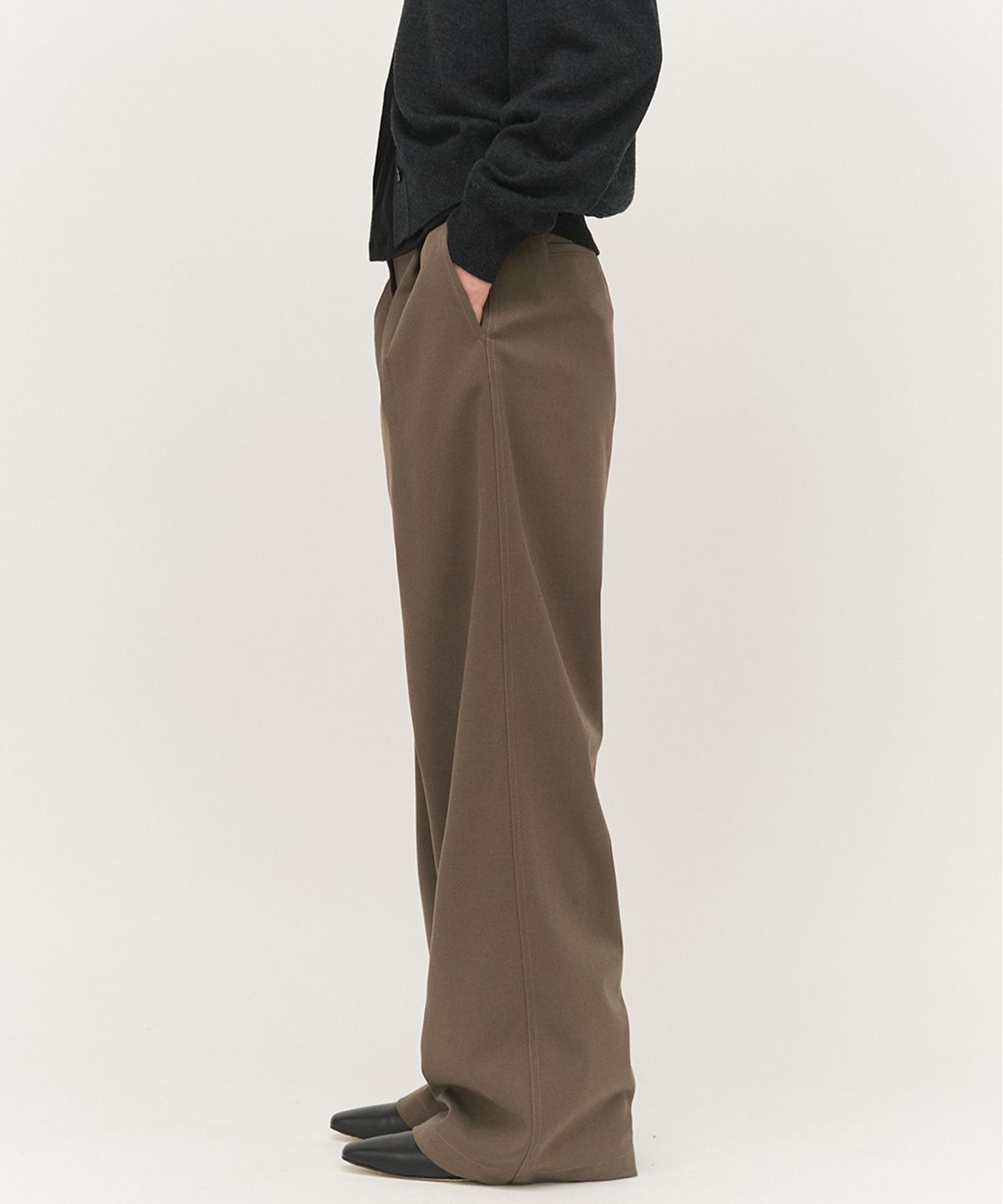 러프사이드 화이트라벨(ROUGH SIDE WHITE LABEL) Classy Wide Pants Soil Brown