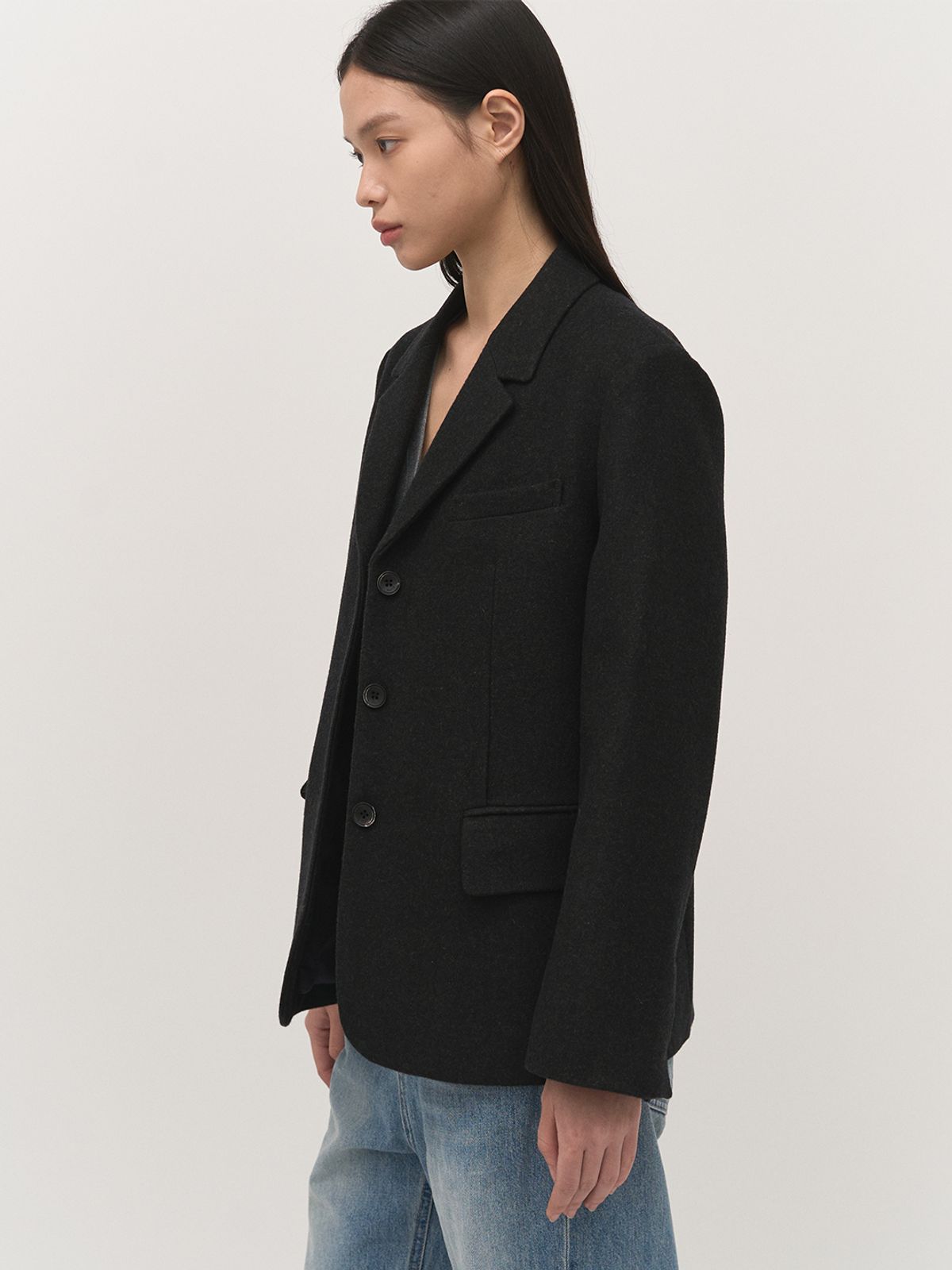 러프사이드 화이트라벨(ROUGH SIDE WHITE LABEL) Wool Classy Jacket Ash Black