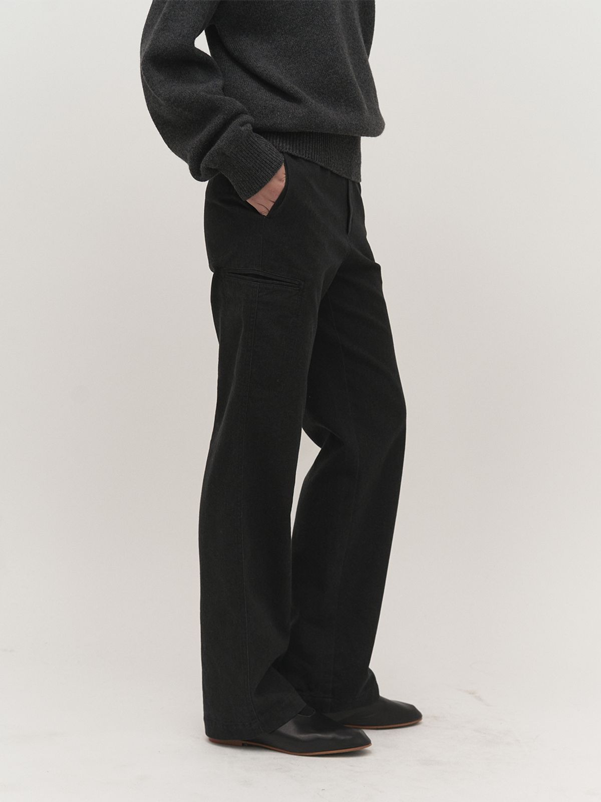 러프사이드 화이트라벨(ROUGH SIDE WHITE LABEL) Side Pocket Pants Washed Black