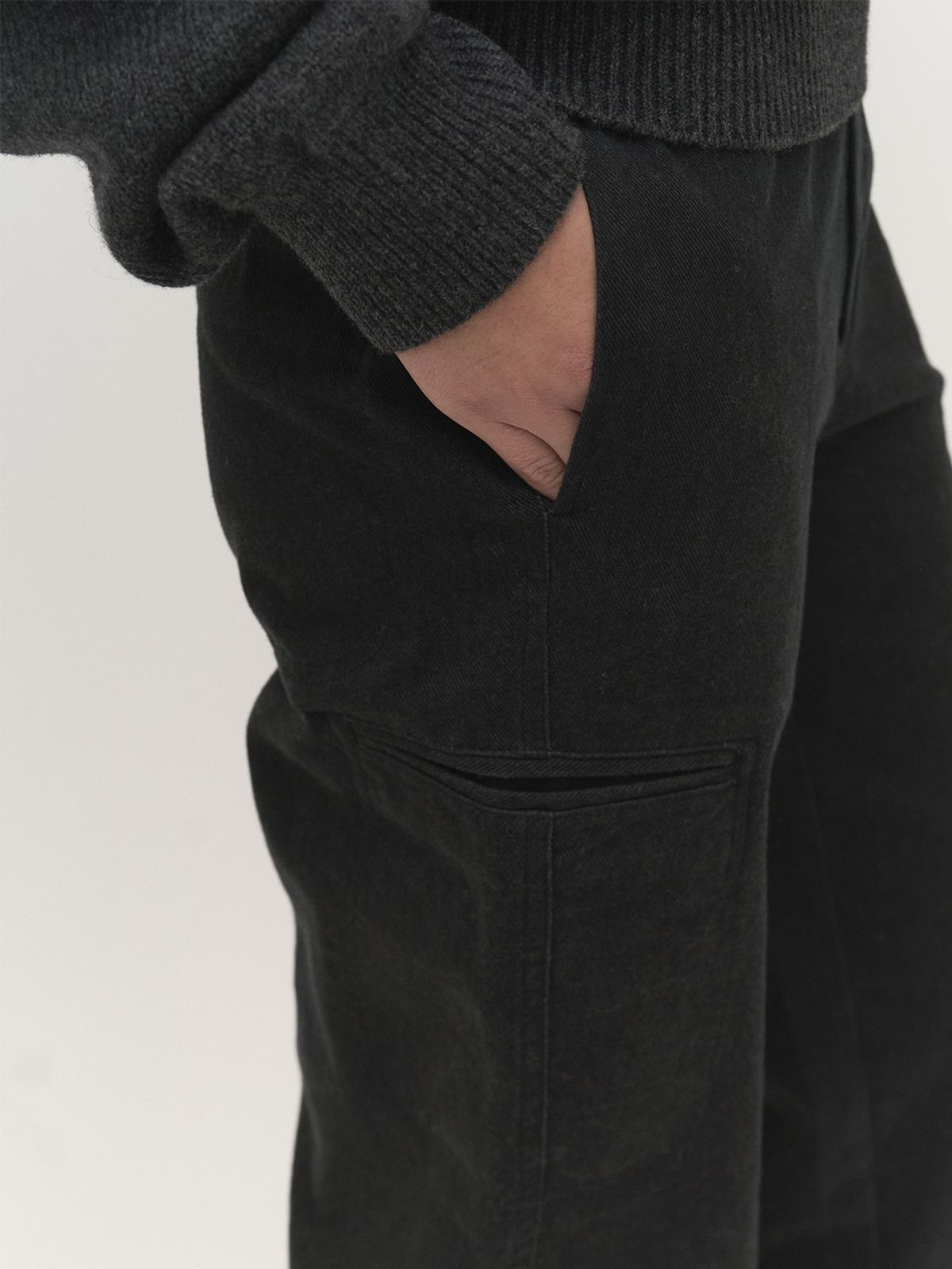 러프사이드 화이트라벨(ROUGH SIDE WHITE LABEL) Side Pocket Pants Washed Black