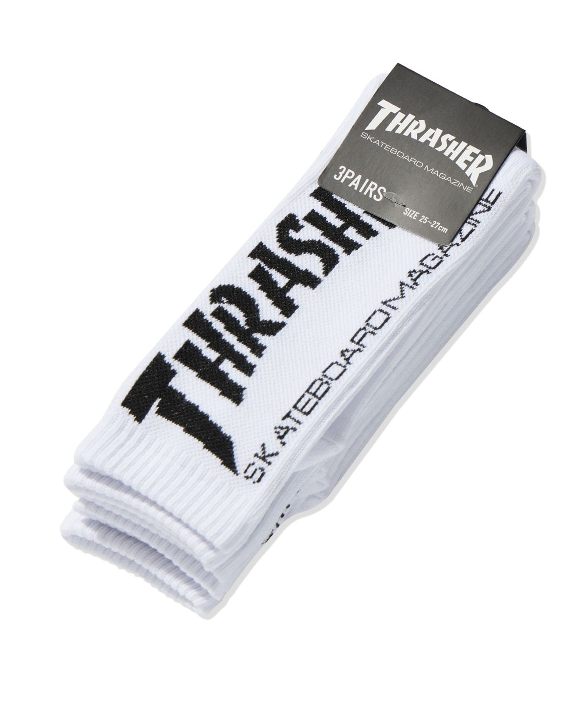 트레셔(THRASHER) [3PACK] 매거진 로고 크루 삭스 화이트