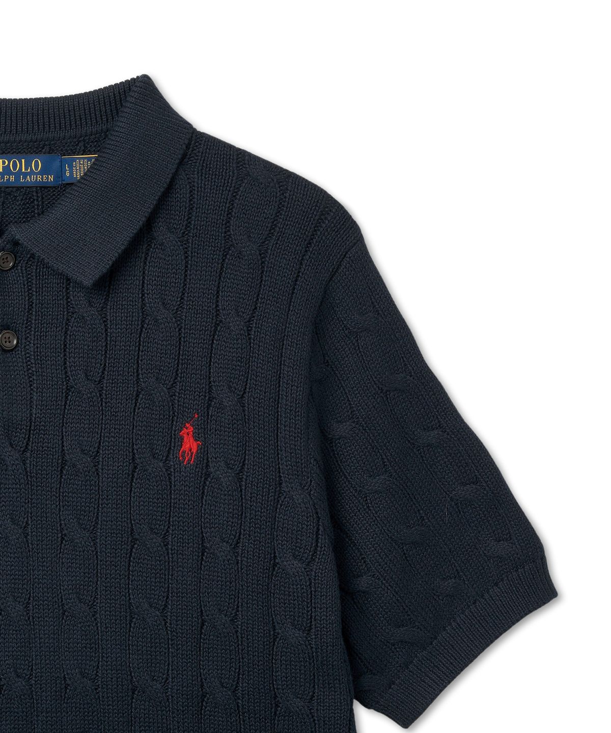 폴로 랄프 로렌(POLO RALPH LAUREN) 케이블 니트 코튼 폴로 칼라 스웨터-헌터 네이비