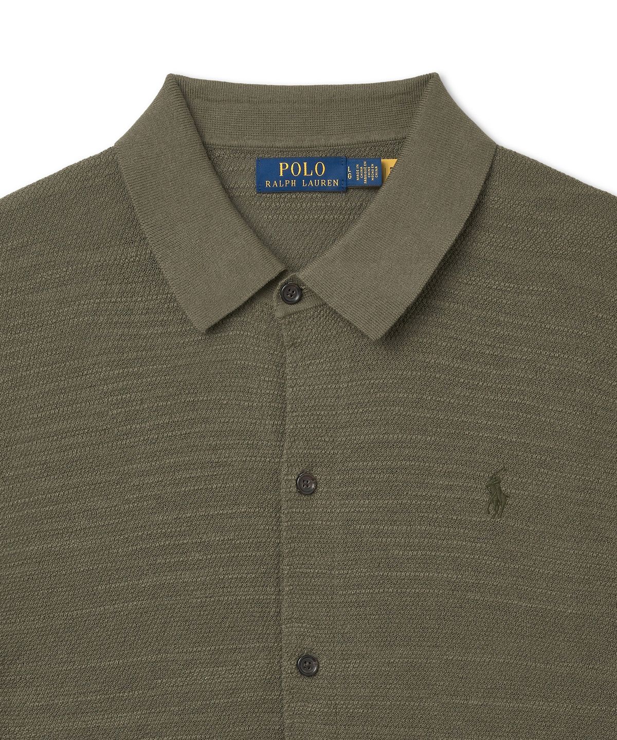 폴로 랄프 로렌(POLO RALPH LAUREN) 텍스처 코튼 리넨 셔츠 스웨터-그린