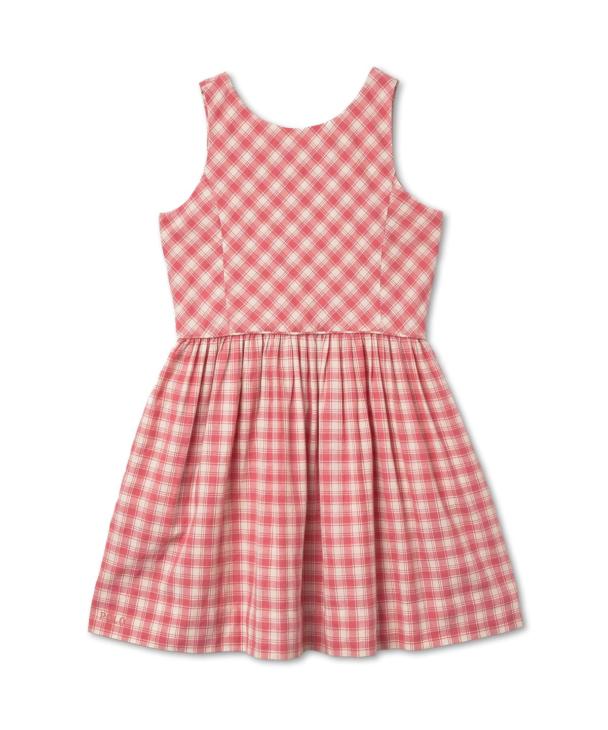 폴로 랄프 로렌 칠드런(POLO RALPH LAUREN CHILDREN) 여아 베이비 깅엄 코튼 마드라스 드레스-핑크 크림
