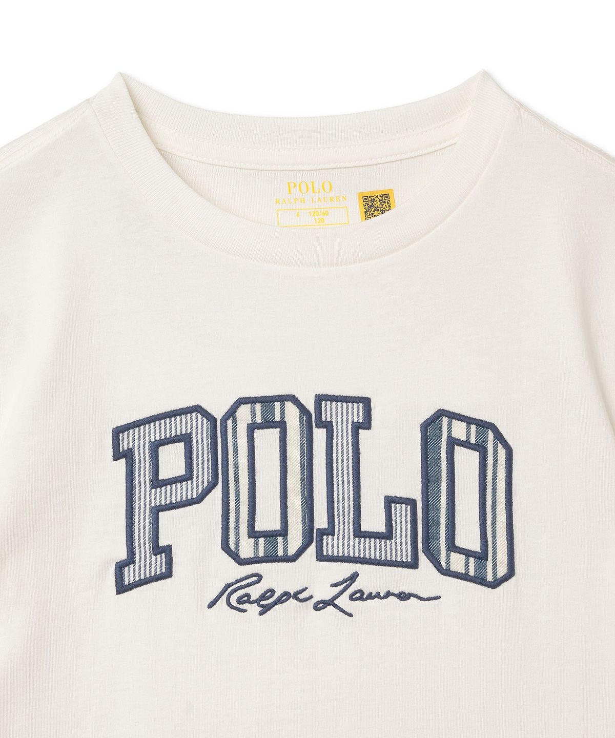 폴로 랄프 로렌 칠드런(POLO RALPH LAUREN CHILDREN) 여아 4-7세 스트라이프 로고 코튼 저지 티-덱워시 화이트