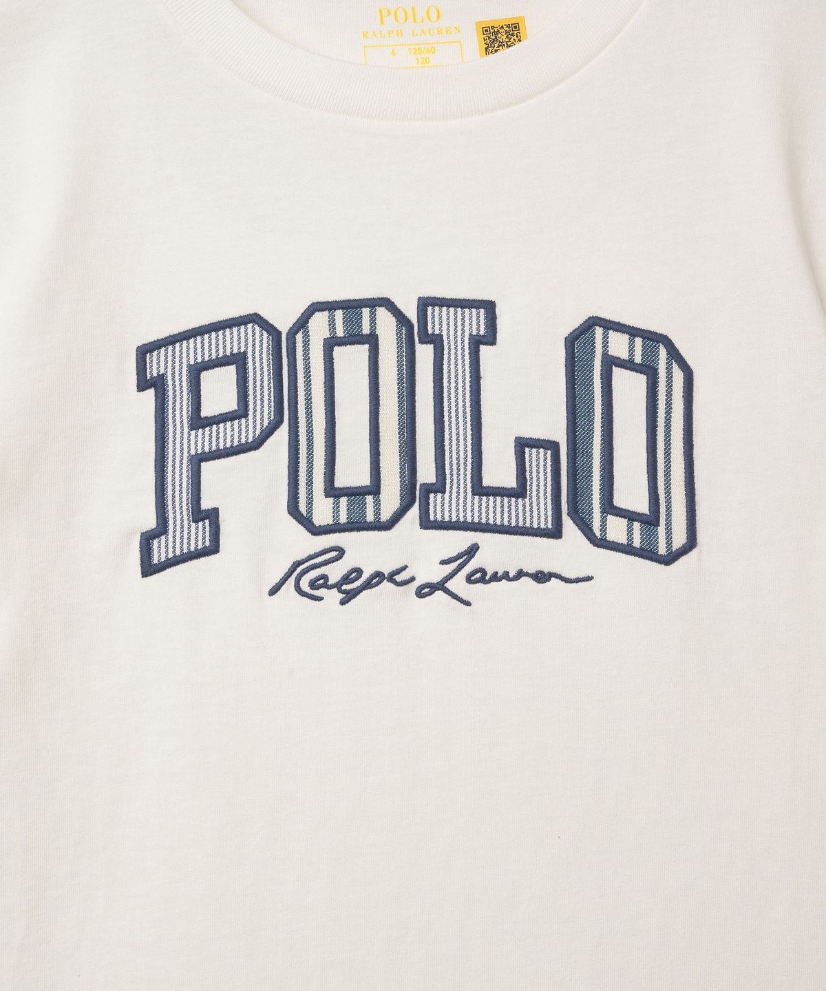 폴로 랄프 로렌 칠드런(POLO RALPH LAUREN CHILDREN) 여아 4-7세 스트라이프 로고 코튼 저지 티-덱워시 화이트