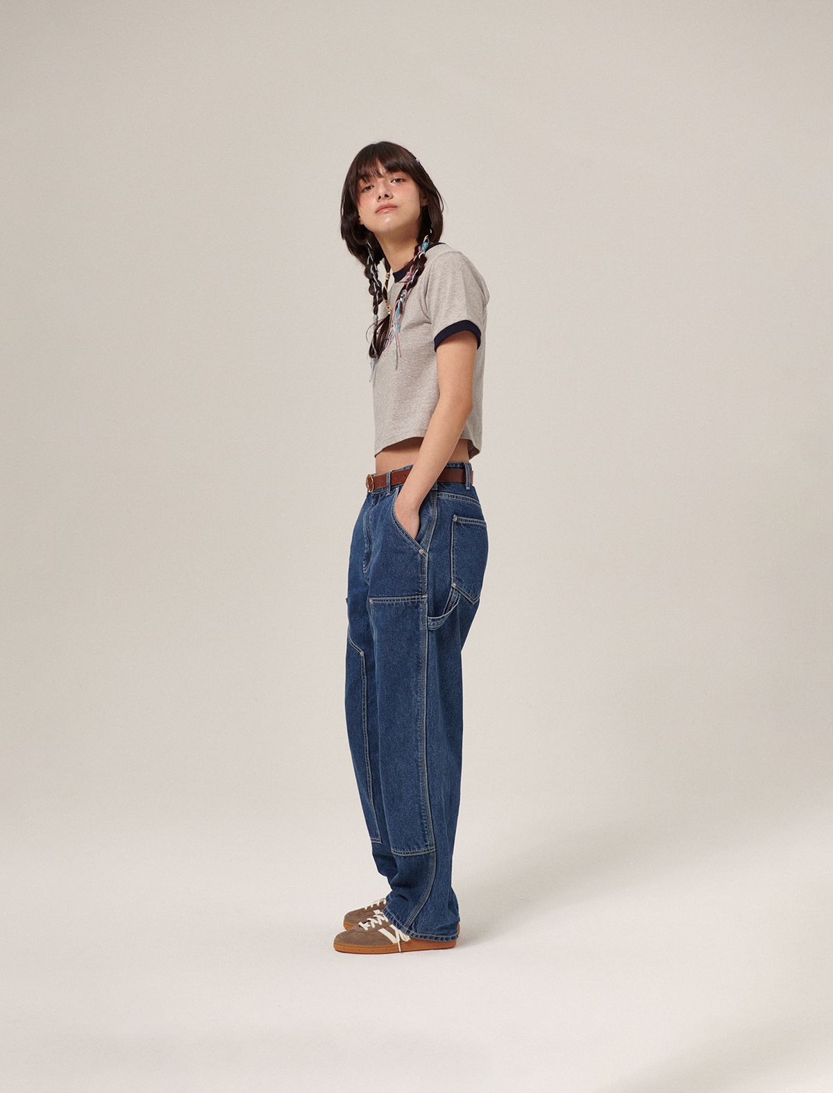 플랫웨이브 인 서울(FLATWAVE IN SEOUL) Mnai Crop Print T-Shirt Grey