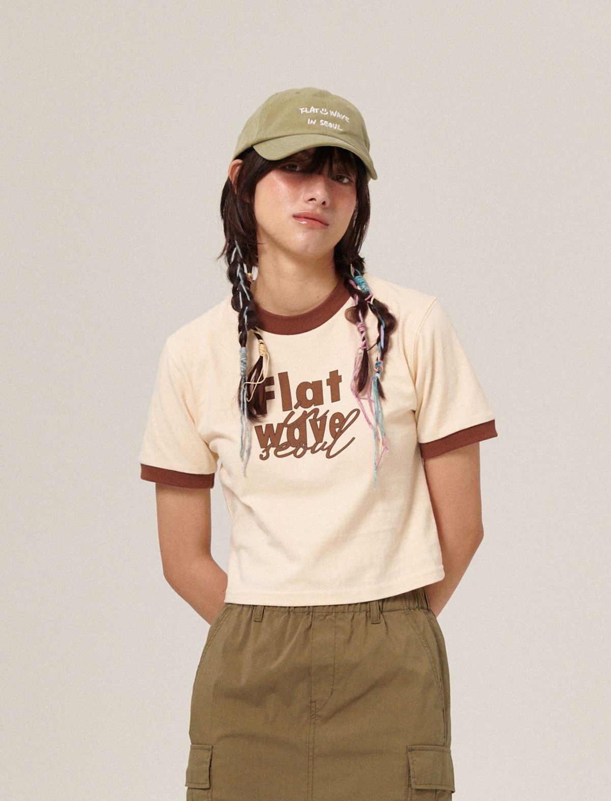 플랫웨이브 인 서울(FLATWAVE IN SEOUL) Mnai Crop Print T-Shirt Beige