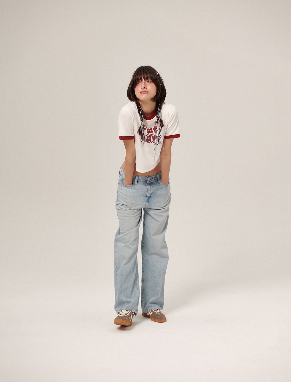 플랫웨이브 인 서울(FLATWAVE IN SEOUL) Mnai Crop Print T-Shirt White