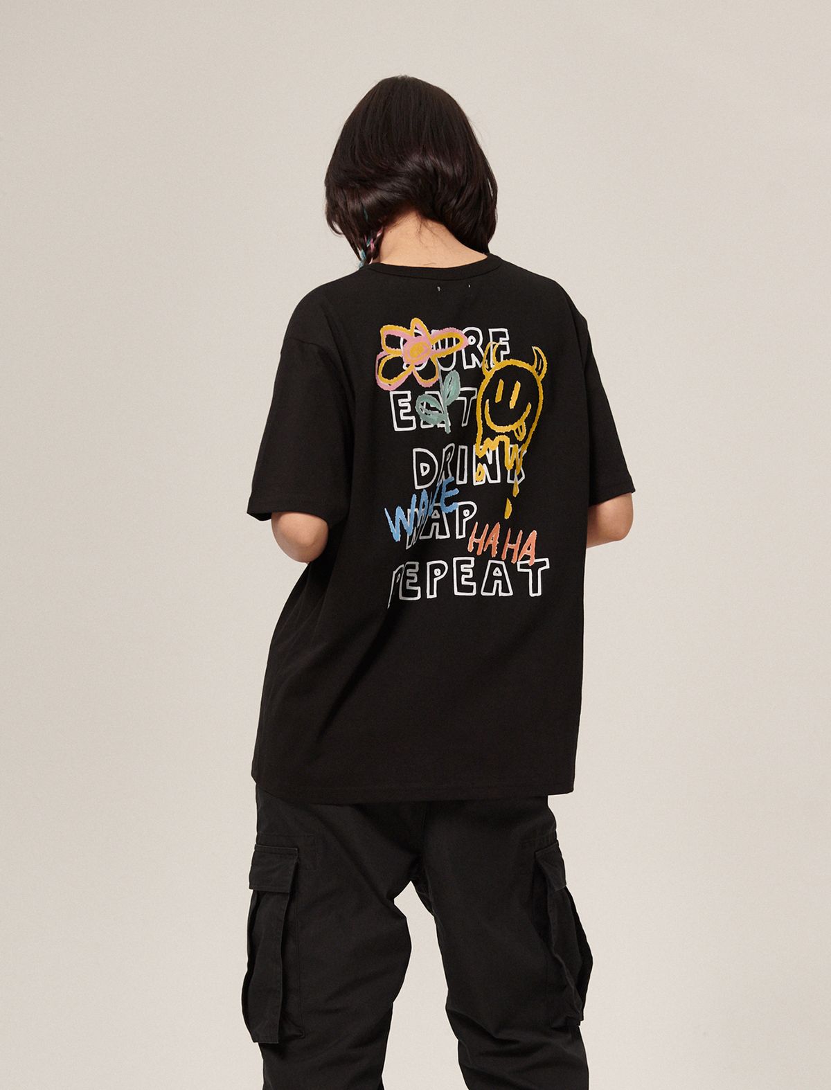 플랫웨이브 인 서울(FLATWAVE IN SEOUL) Doodly Print T-Shirt Black