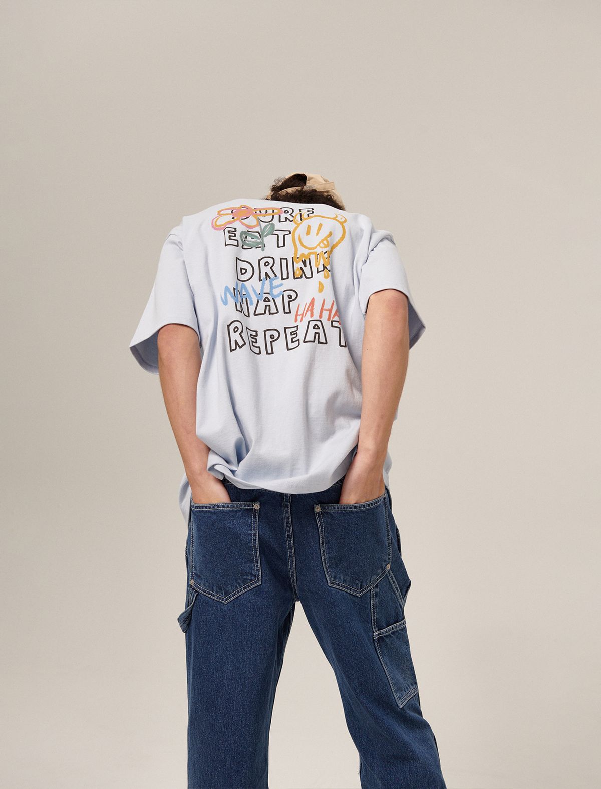 플랫웨이브 인 서울(FLATWAVE IN SEOUL) Doodly Print T-Shirt Skyblue