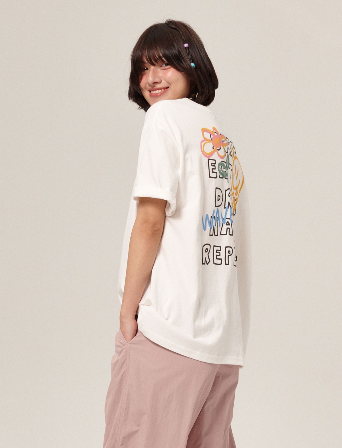 플랫웨이브 인 서울(FLATWAVE IN SEOUL) Doodly Print T-Shirt White
