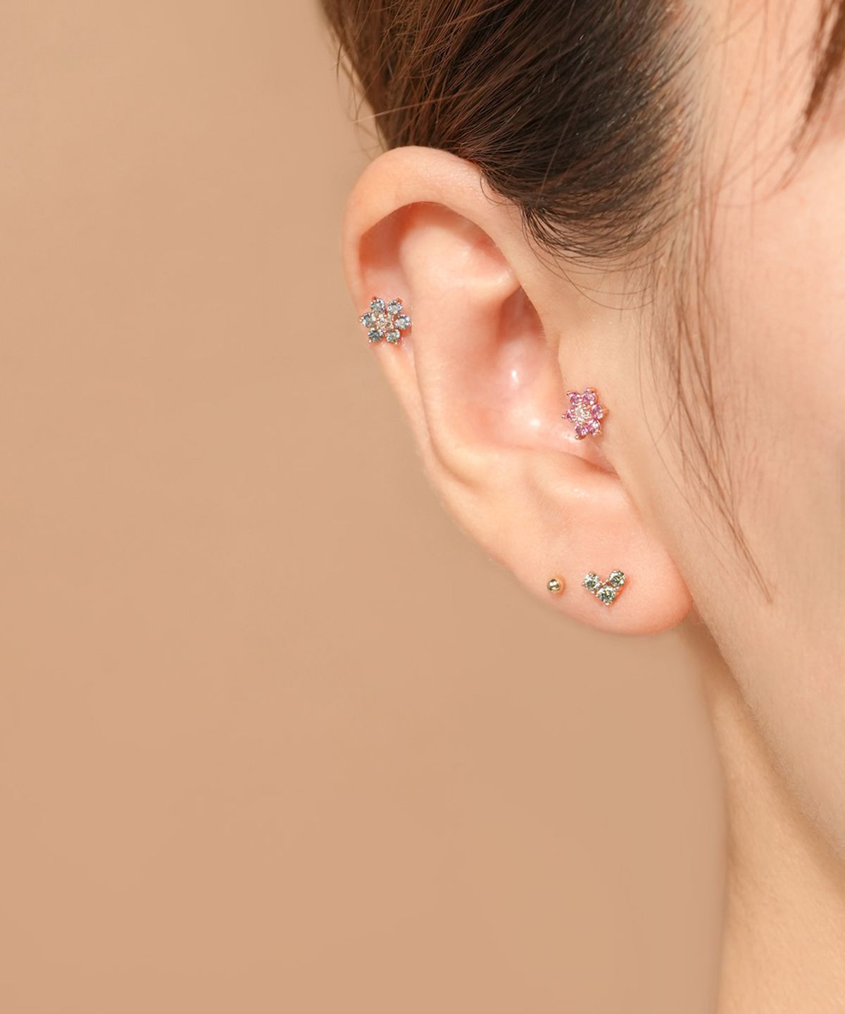 미니멀피어싱(MINIMALPIERCING) 14K 모이사나이트 다이아 컬러 러블리 플라워 피어싱 귀걸이
