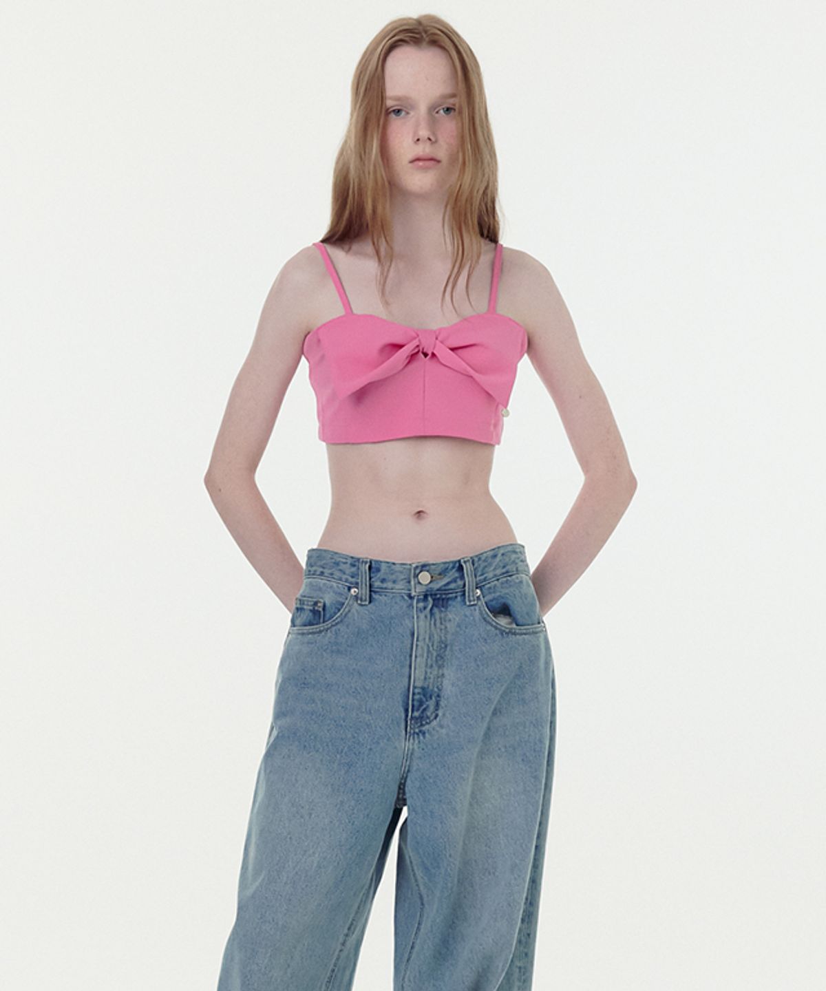 론론(RONRON) RIBBON JERSEY BUSTIER TOP PINK