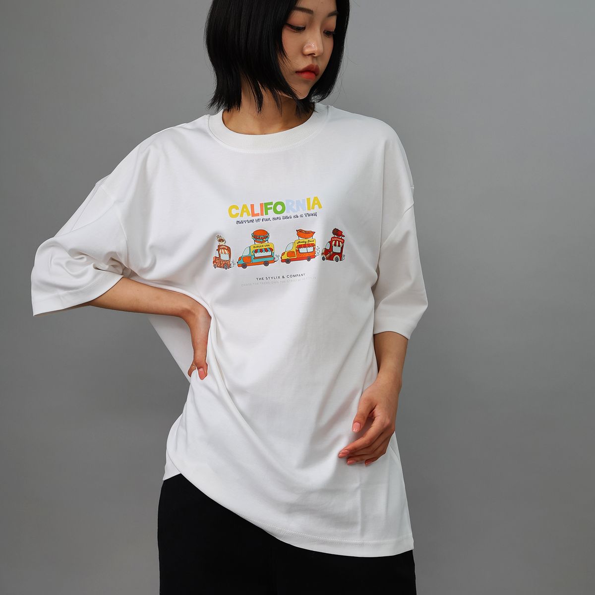 스타일릭스(STYLIX) 푸드트럭 순면 오버핏 반팔 티셔츠 2COLOR