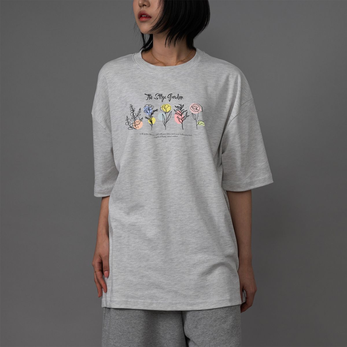 스타일릭스(STYLIX) 플라워가든 순면 오버핏 반팔 티셔츠 2COLOR