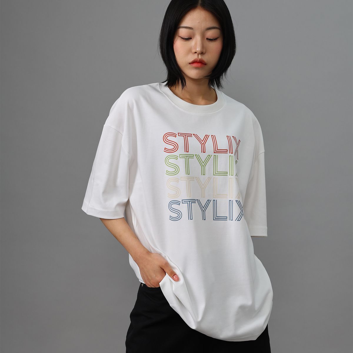 스타일릭스(STYLIX) 레터링A 순면 오버핏 반팔 티셔츠 3COLOR