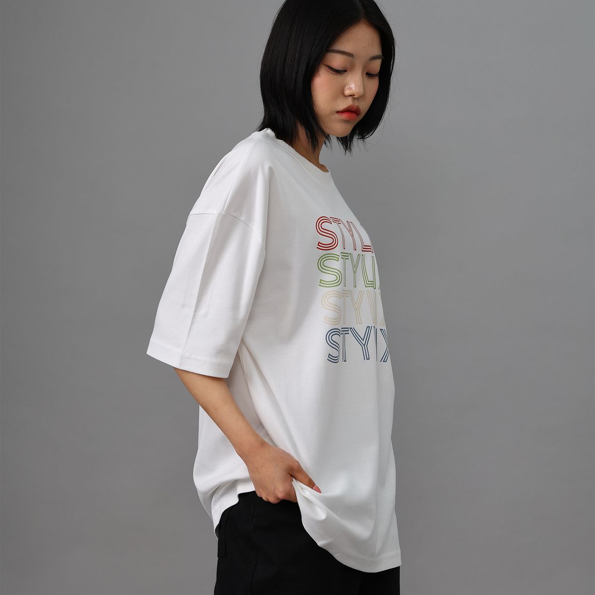 스타일릭스(STYLIX) 레터링A 순면 오버핏 반팔 티셔츠 3COLOR