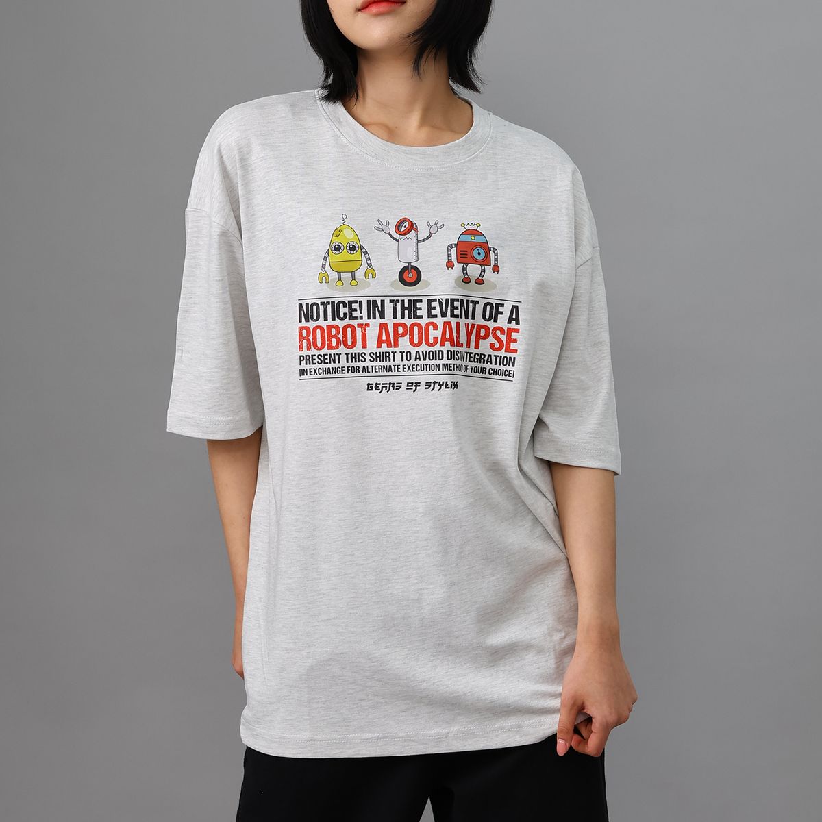 스타일릭스(STYLIX) 미니로보트B 순면 오버핏 반팔 티셔츠 2COLOR