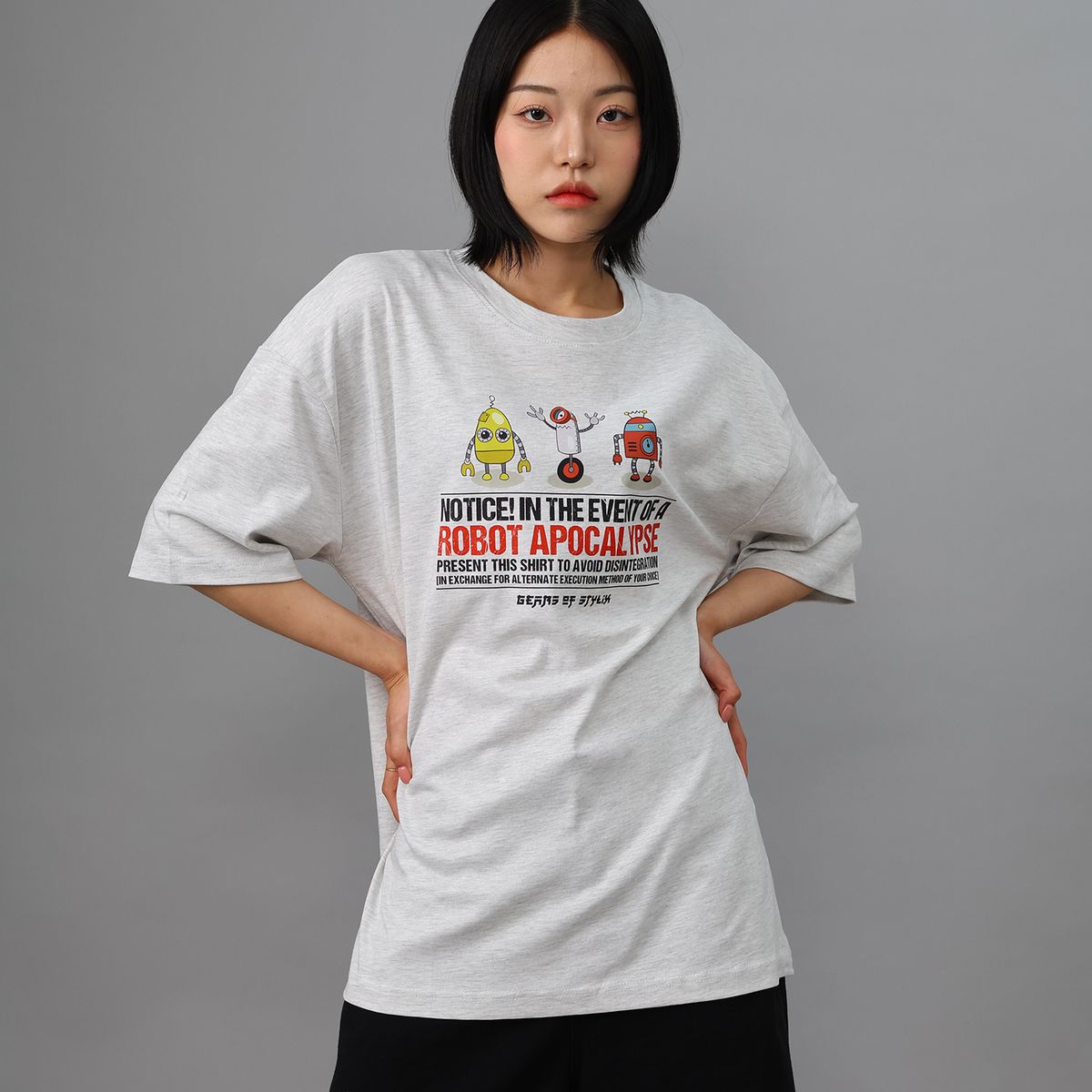 스타일릭스(STYLIX) 미니로보트B 순면 오버핏 반팔 티셔츠 2COLOR