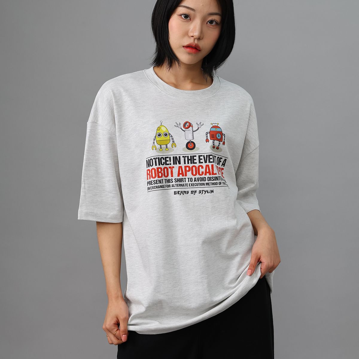 스타일릭스(STYLIX) 미니로보트B 순면 오버핏 반팔 티셔츠 2COLOR