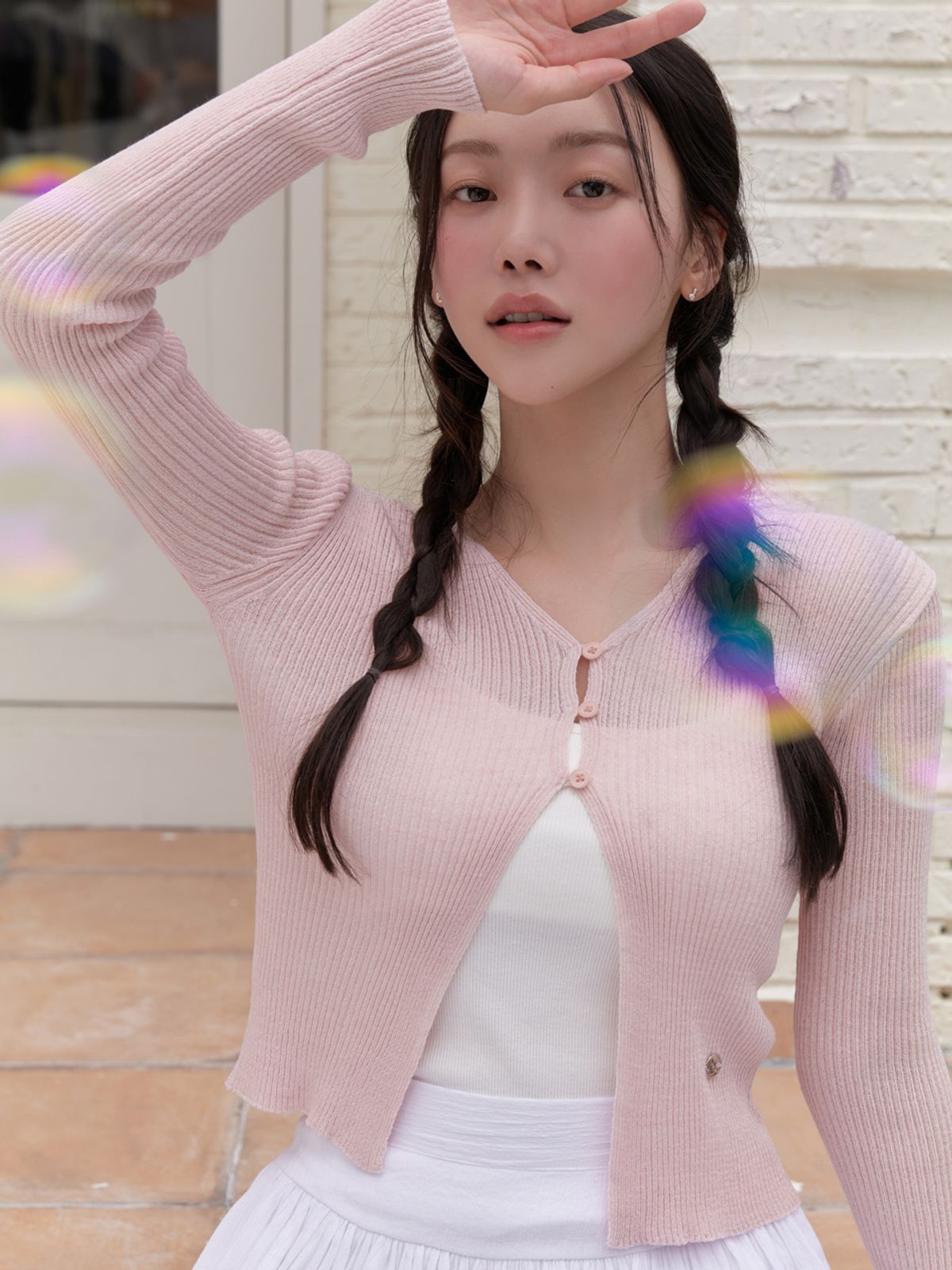 리엘(RE L) Linen 3 button cardigan (rosy pink)