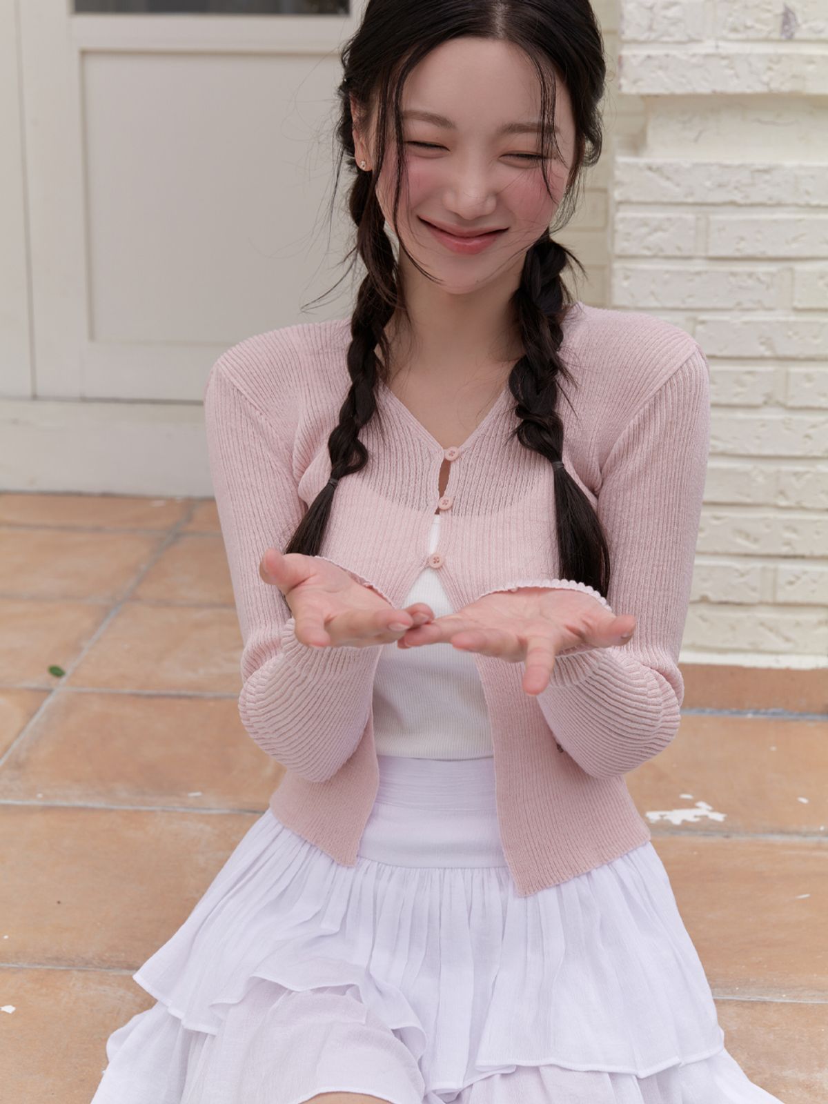 리엘(RE L) Linen 3 button cardigan (rosy pink)