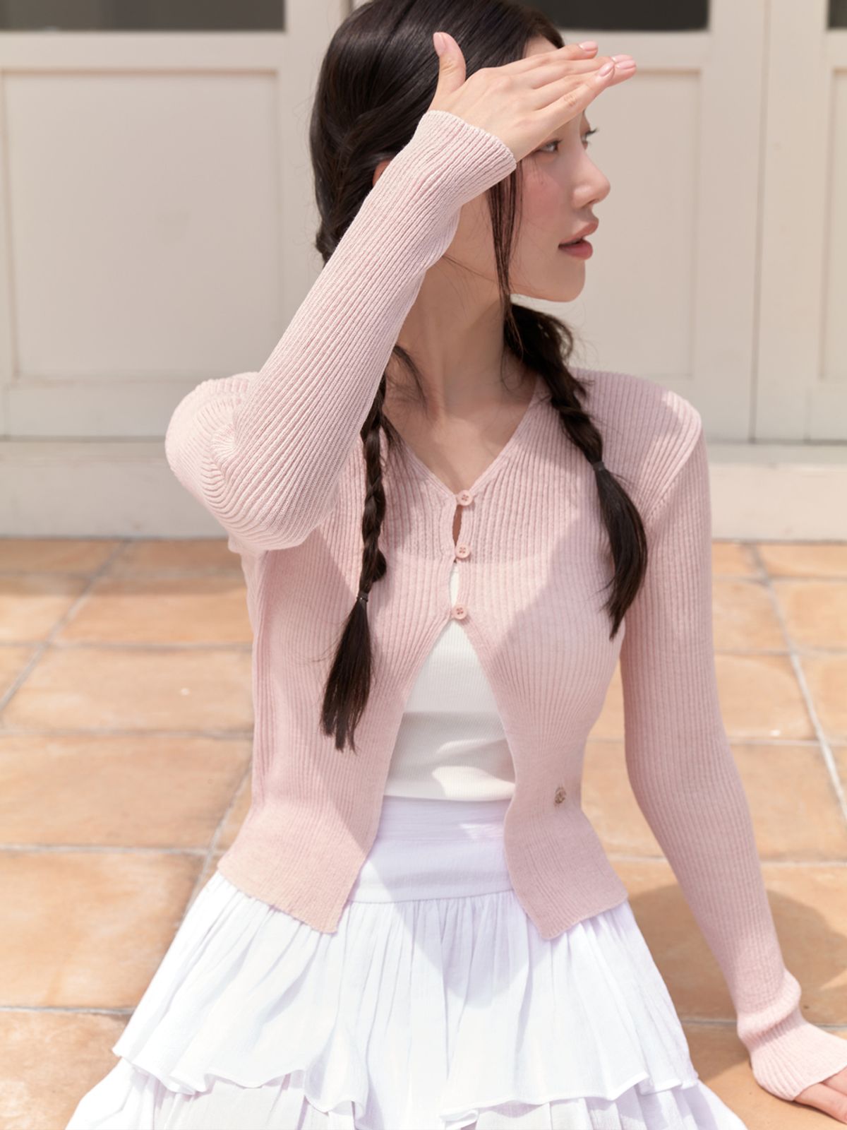 리엘(RE L) Linen 3 button cardigan (rosy pink)