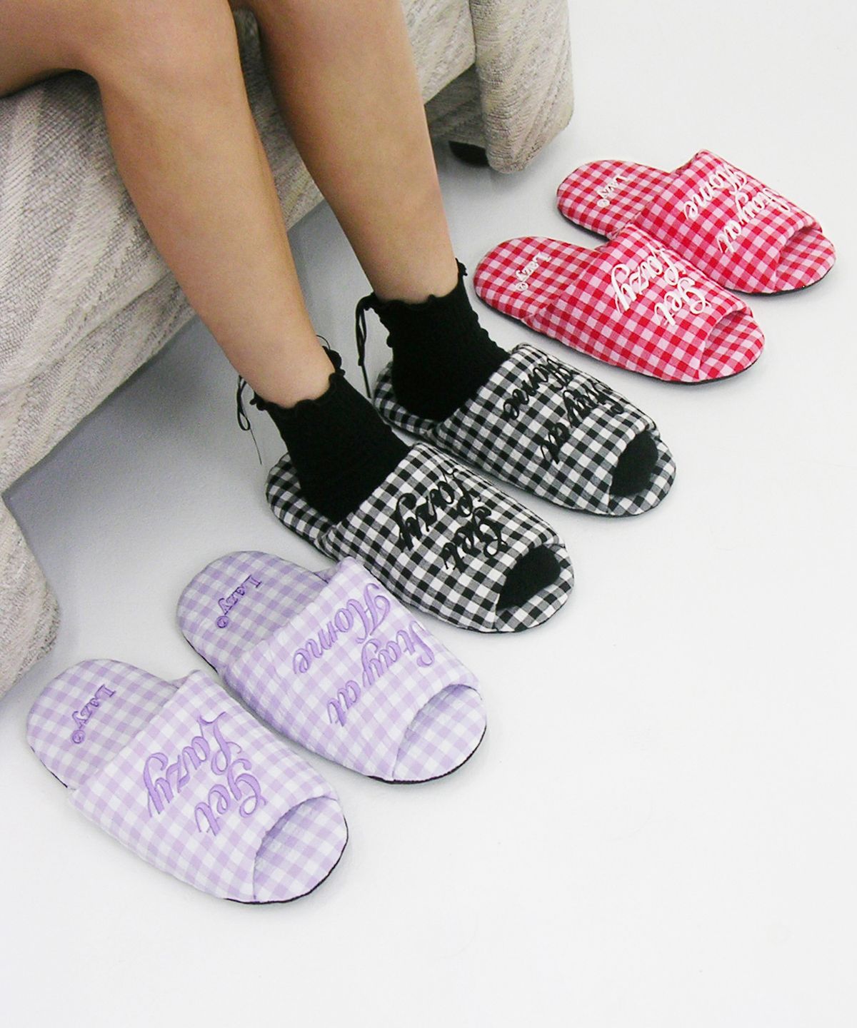 레이지지(LAZYZ) 도로시 깅엄 체크 룸슈즈 (4color)