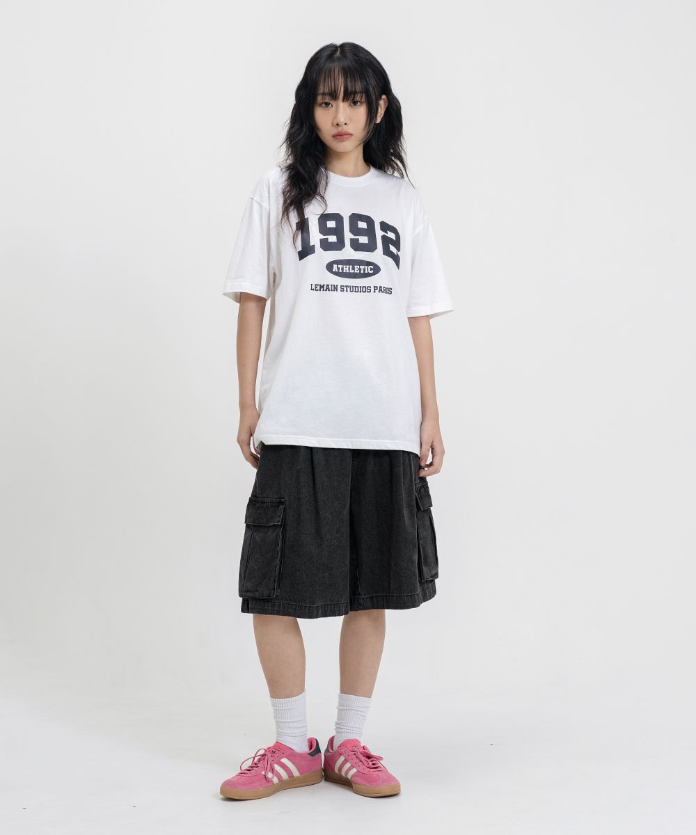 BERMUDA WIDE ONE-TUCK CARGO DENIM SHORTS [BLACK]