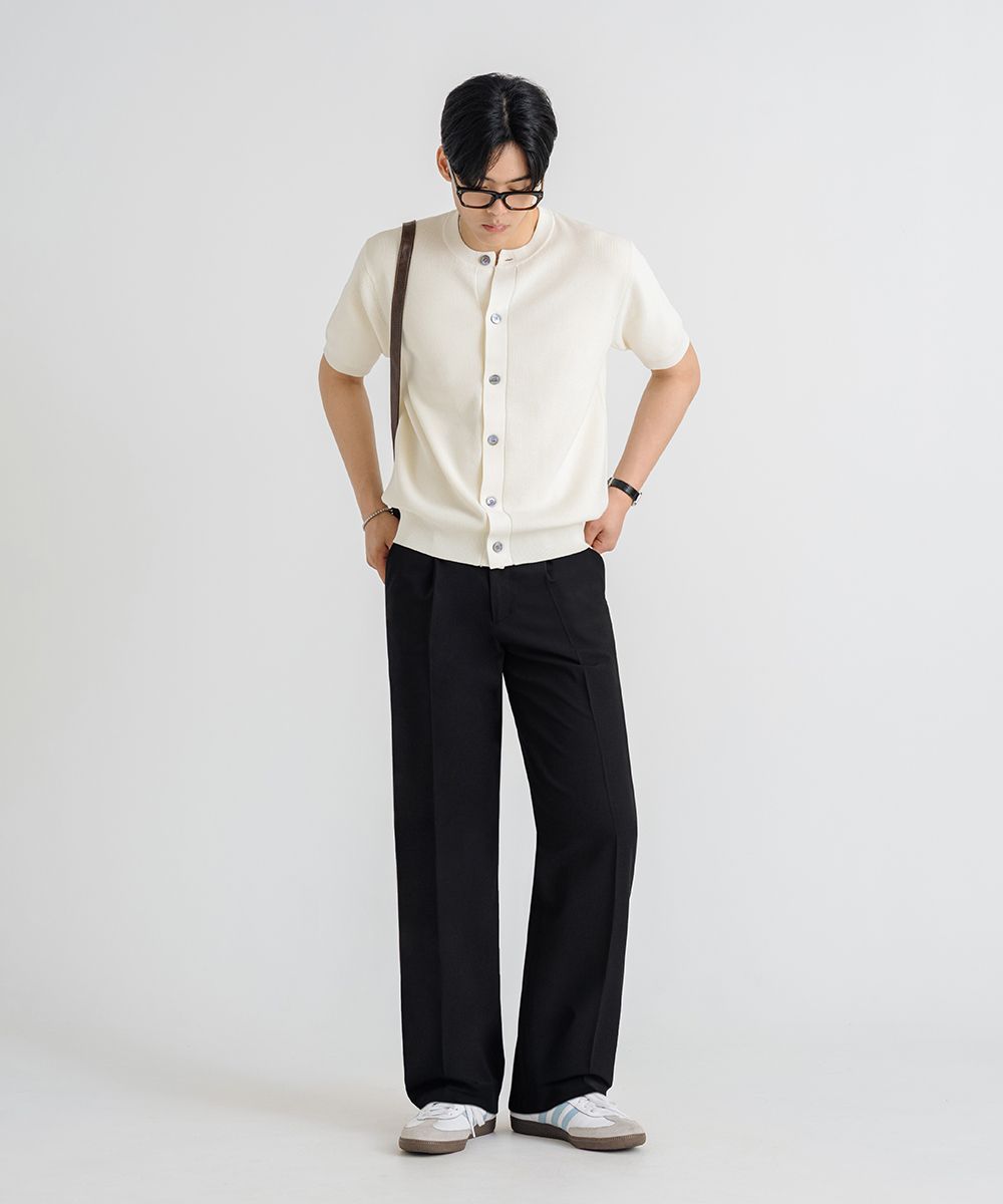 【MODERNIF】Wrinkle One-Tuck Semi-Wide Banding Slacks ONE-TUCK HALF BANDING PANTS – ALAND USA