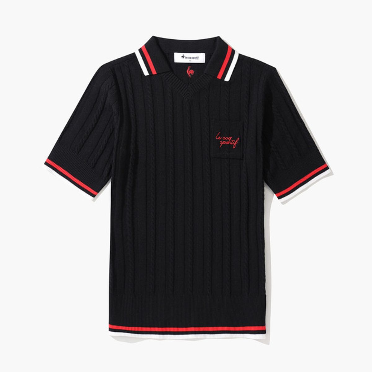 르꼬끄 골프(LECOQ GOLF) 여성 케이블 조직 반팔 카라 스웨터 (GP322LKP81)