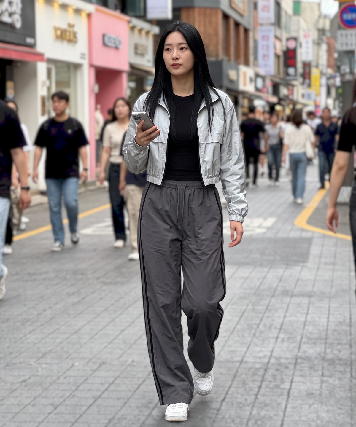 버튼서울(BUTTON SEOUL) 베이직 라인 나일론 스트링 팬츠 (그레이)