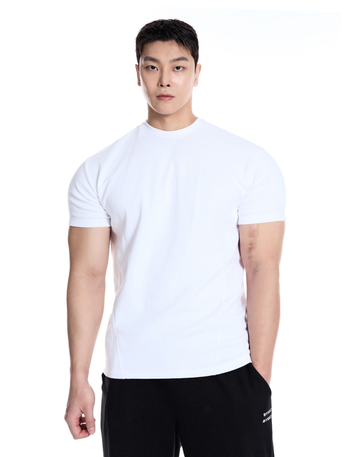 바이젝(BYSEC) [SET] 퍼펙트 특양면 무지 머슬핏 반팔 티셔츠_7Color + 우븐스판 머슬 브레이커 팬츠_2Color