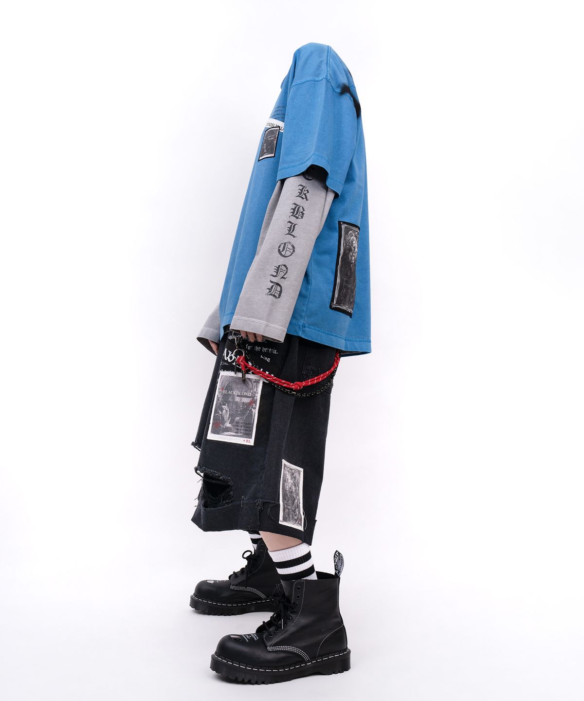 블랙블론드(BLACKBLOND) 비비디 카오스 패치 피그먼트 반팔티 (오션 블루)