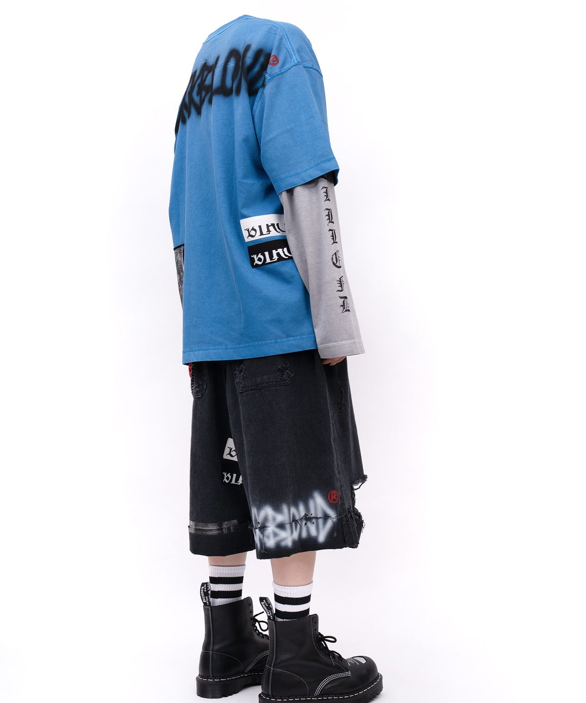 블랙블론드(BLACKBLOND) 비비디 카오스 패치 피그먼트 반팔티 (오션 블루)