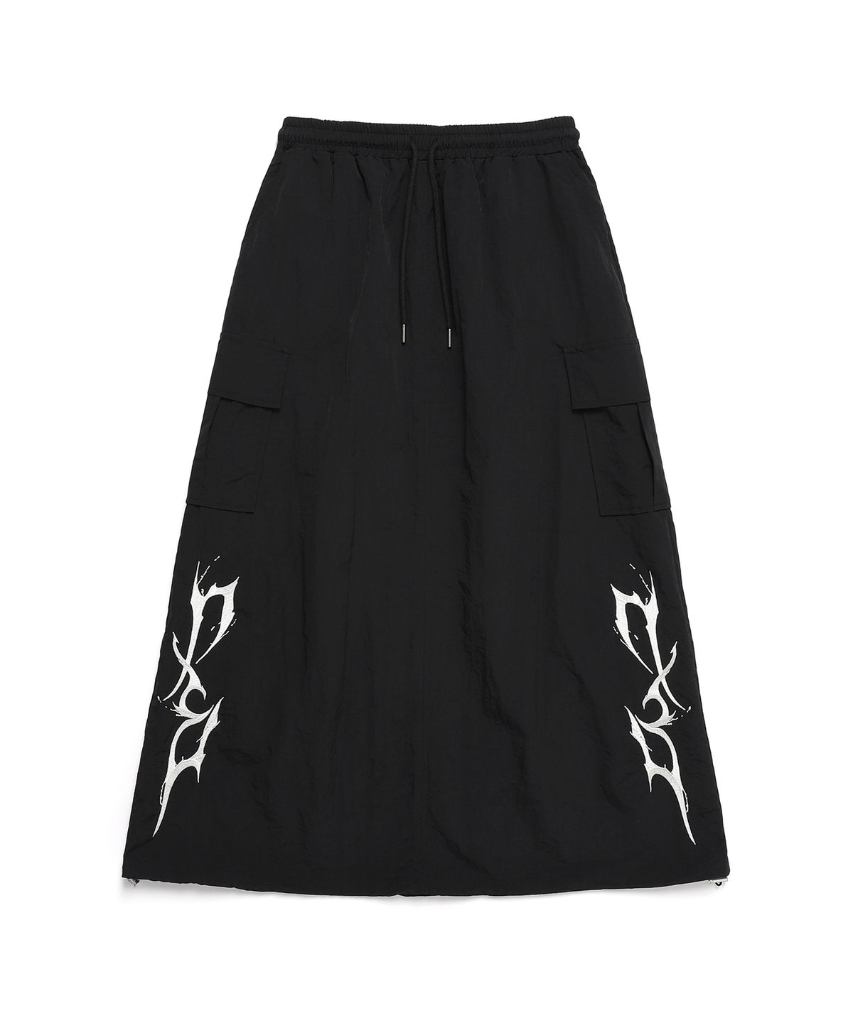디쏘에이치(D.XO.H) 자수 썬더 로고 나일론 롱 스커트 [ black ]