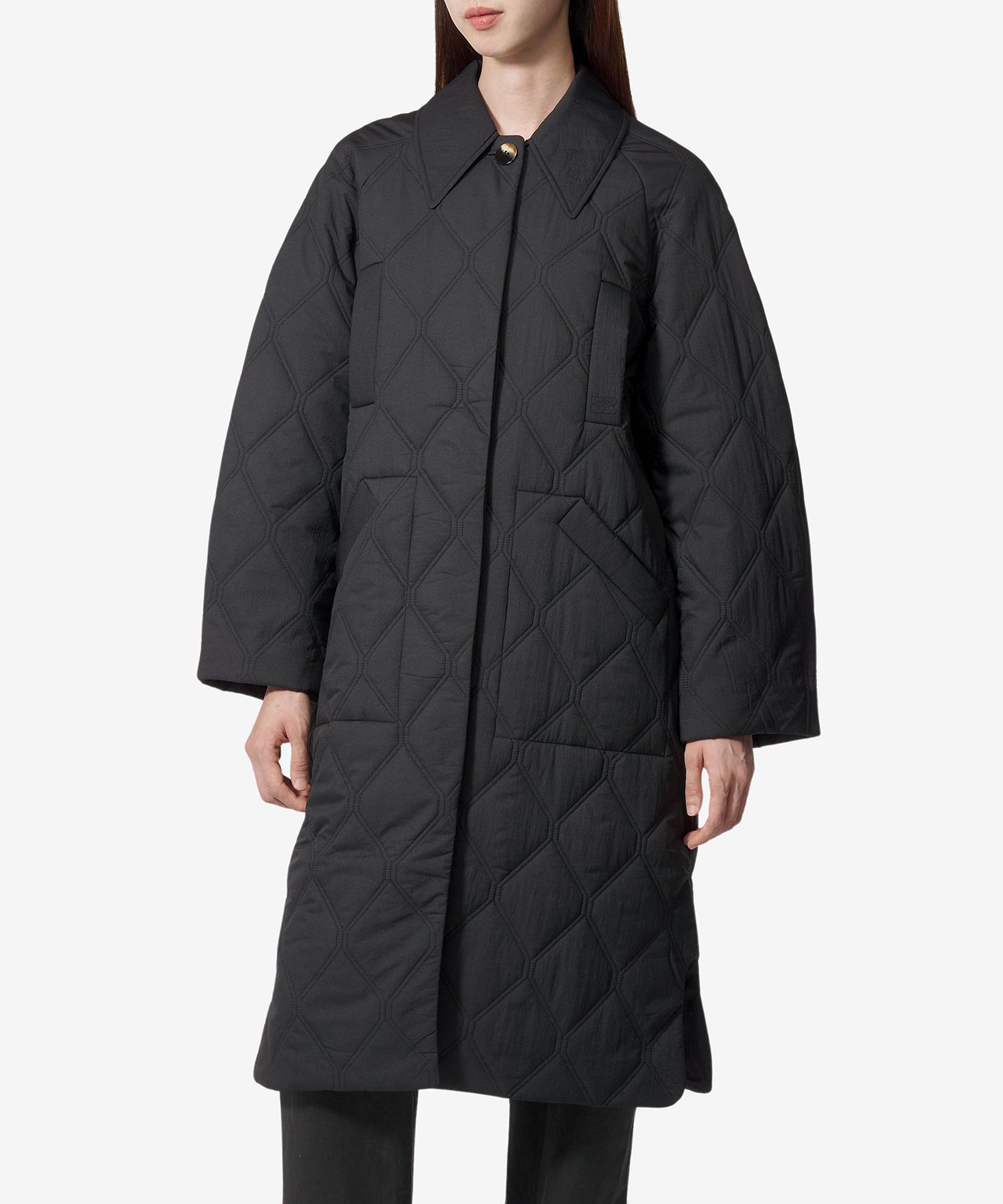 MUSINSA公式 | GANNI キルトラグランミディコート - ブラック / F9624099