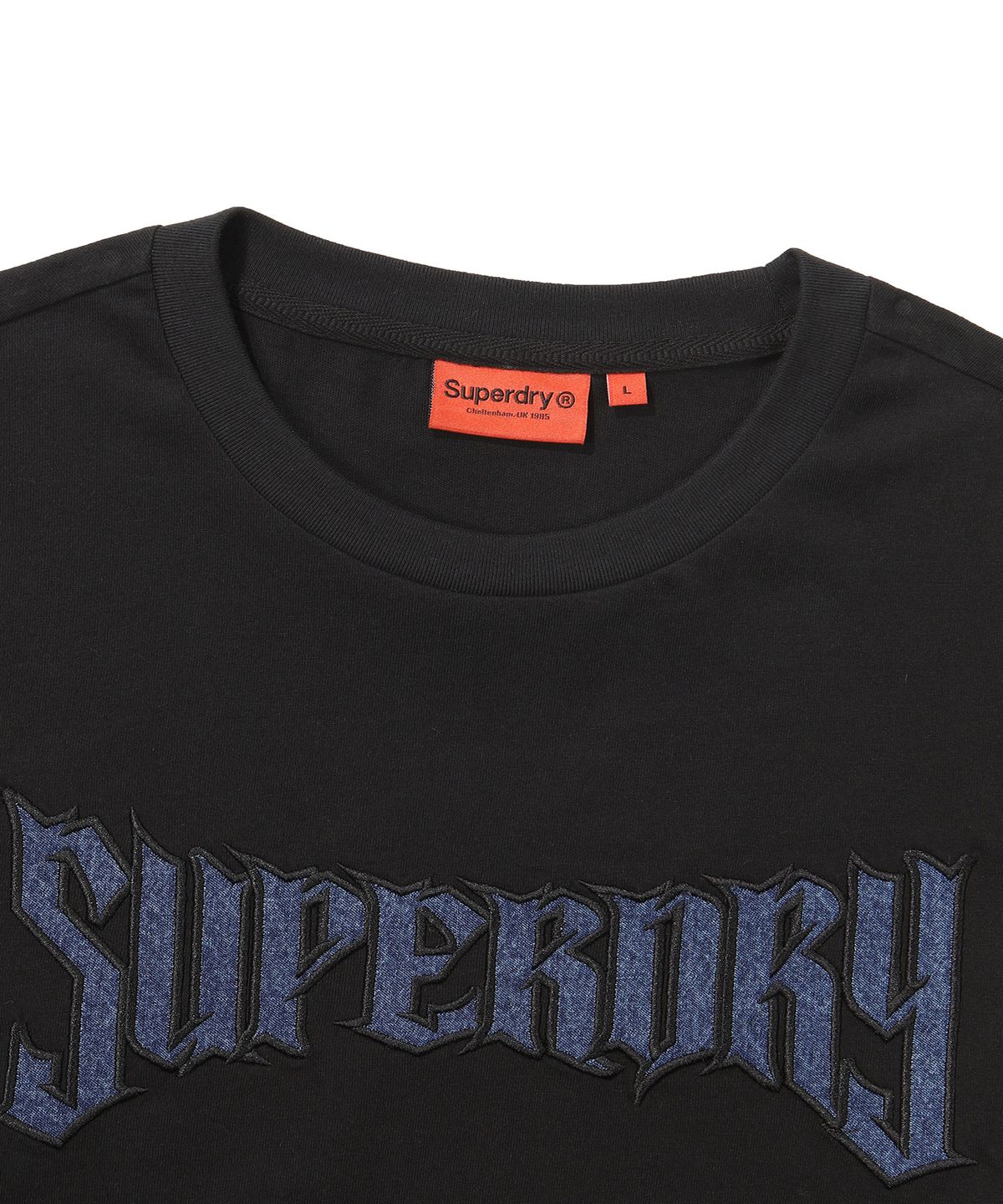 슈퍼드라이(SUPERDRY) 아플리케 레귤러 긴팔 티셔츠 블랙