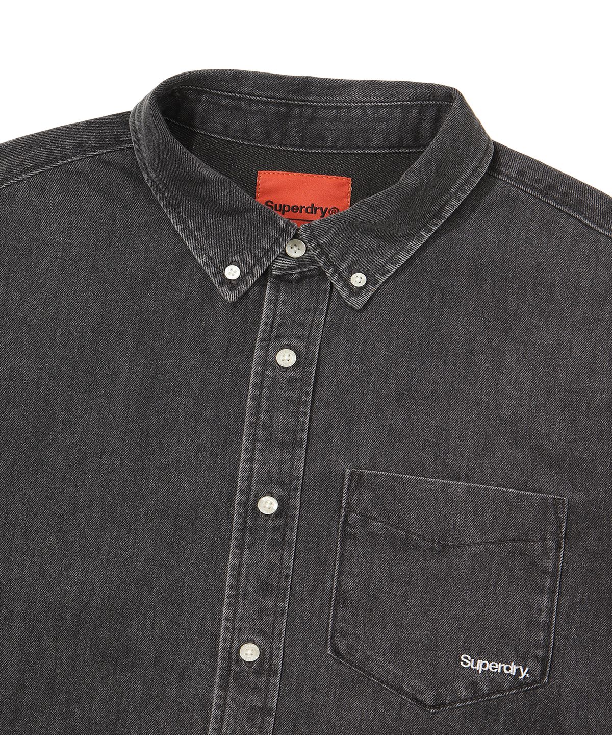 슈퍼드라이(SUPERDRY) 에센셜 세미 오버핏 데님 셔츠 블랙