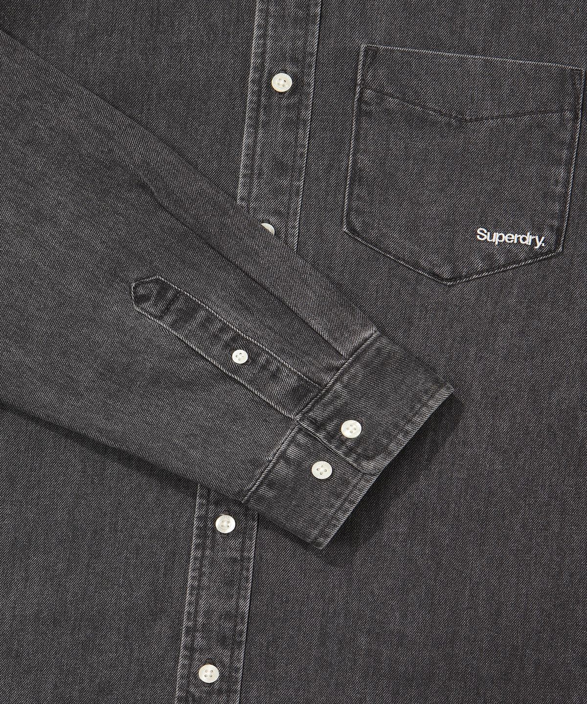 슈퍼드라이(SUPERDRY) 에센셜 세미 오버핏 데님 셔츠 블랙
