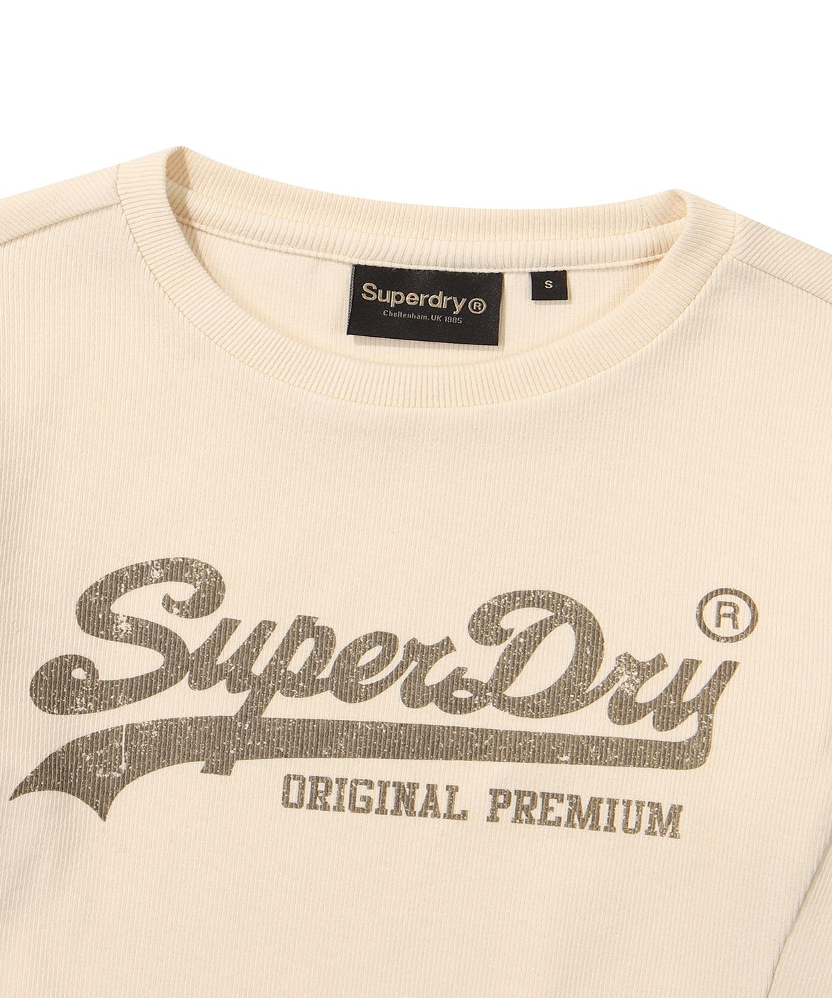 슈퍼드라이(SUPERDRY) W 빈티지 빅 로고 크롭 긴팔 티셔츠 아이보리