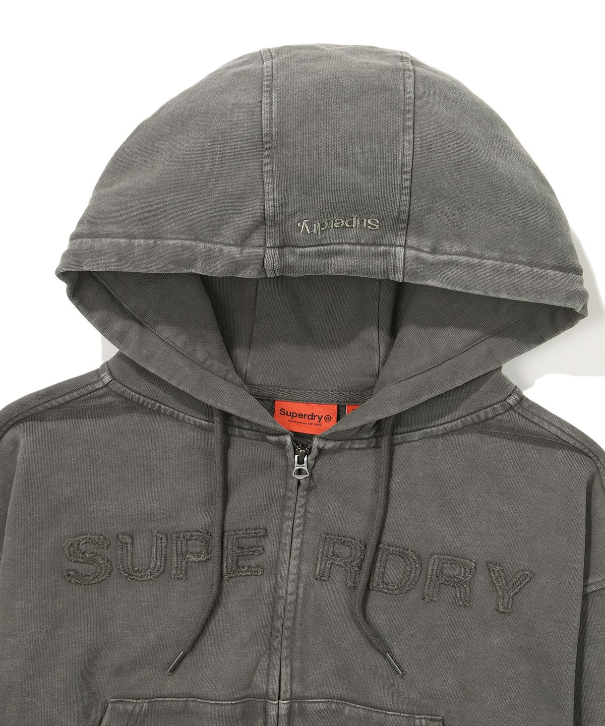 슈퍼드라이(SUPERDRY) W 빈티지 가먼트 워싱 크롭 후드 집업 다크그레이