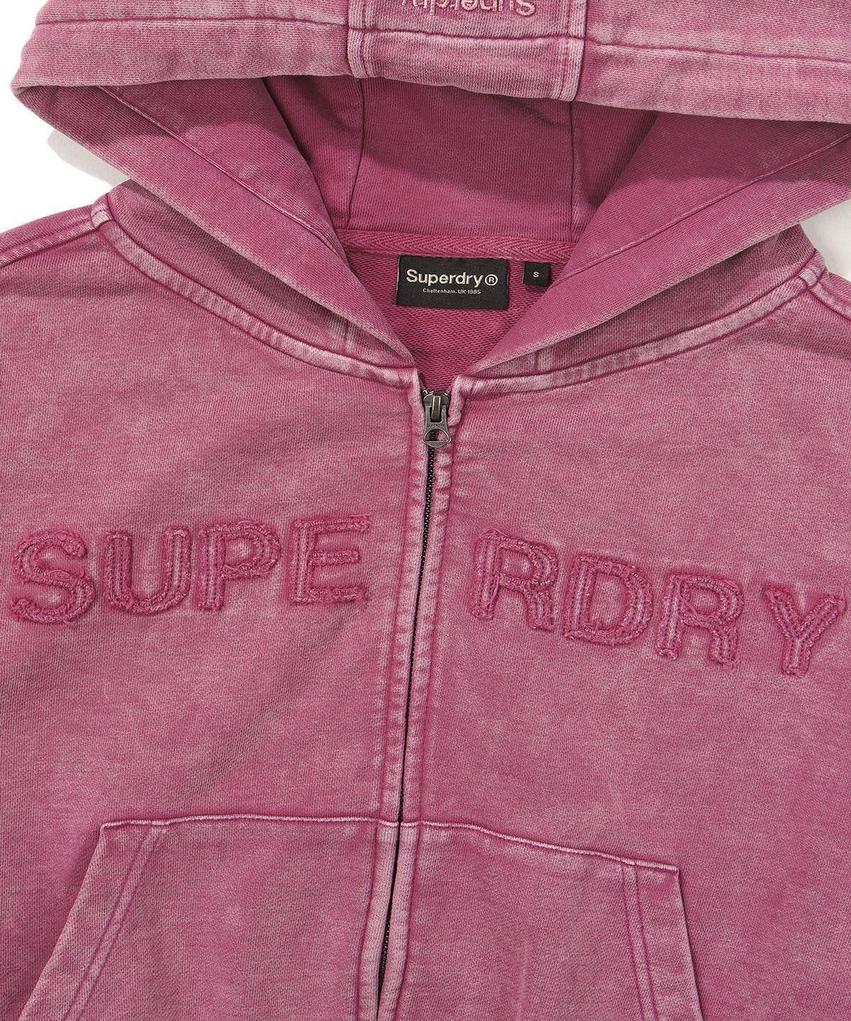 슈퍼드라이(SUPERDRY) W 빈티지 가먼트 워싱 크롭 후드 집업 다크핑크