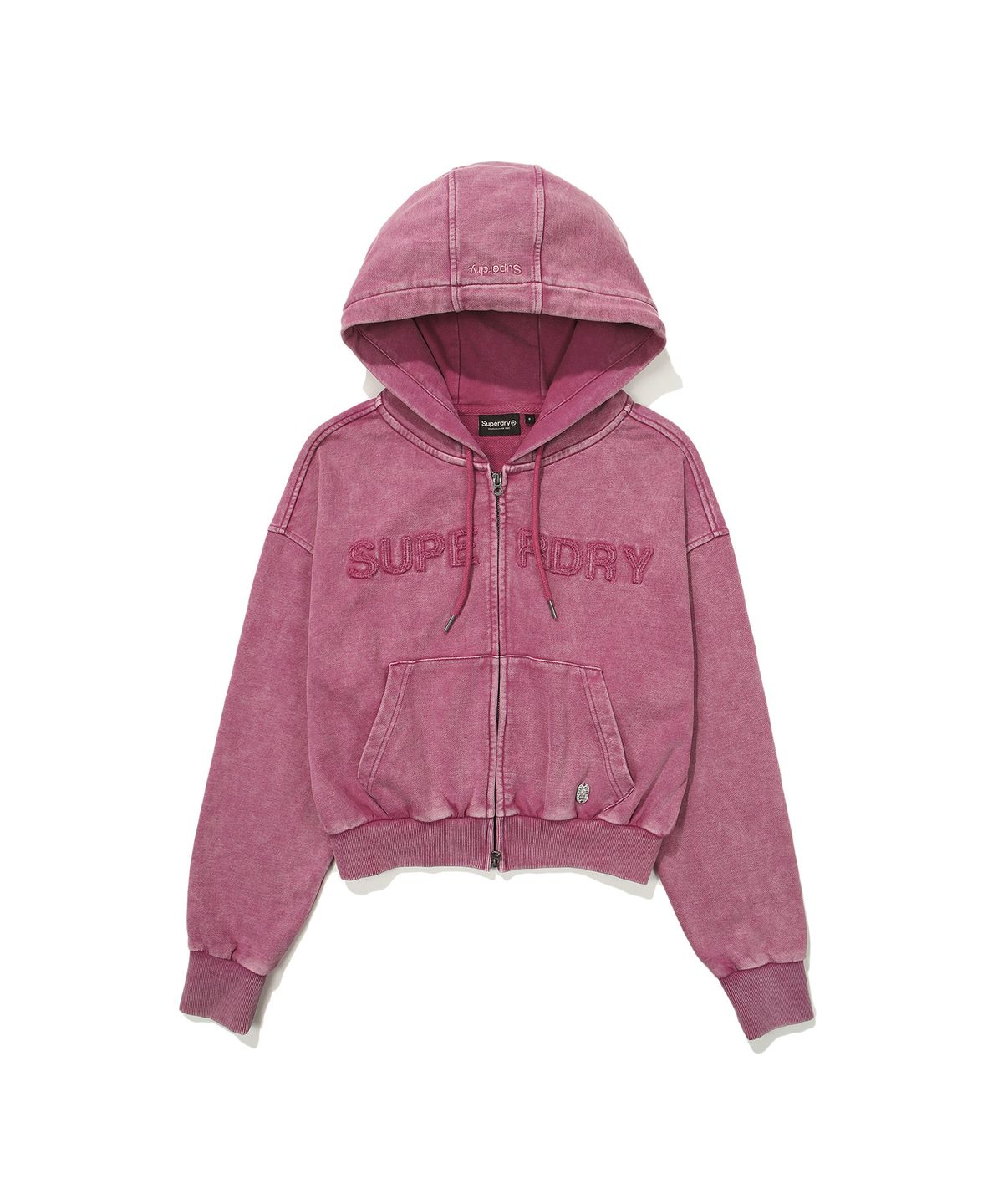 슈퍼드라이(SUPERDRY) W 빈티지 가먼트 워싱 크롭 후드 집업 다크핑크