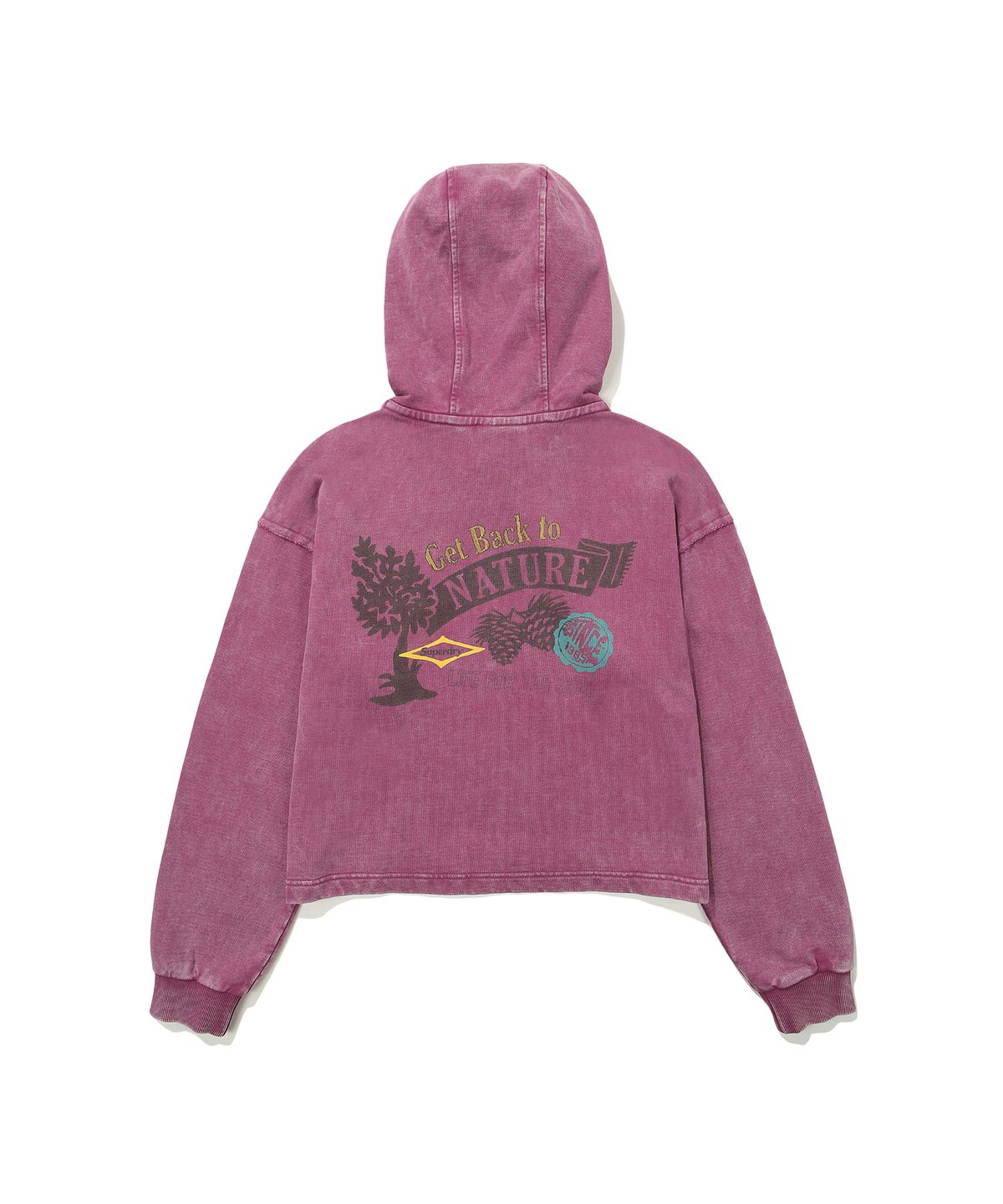 슈퍼드라이(SUPERDRY) W 빈티지 가먼트 워싱 크롭 후드티셔츠 다크핑크