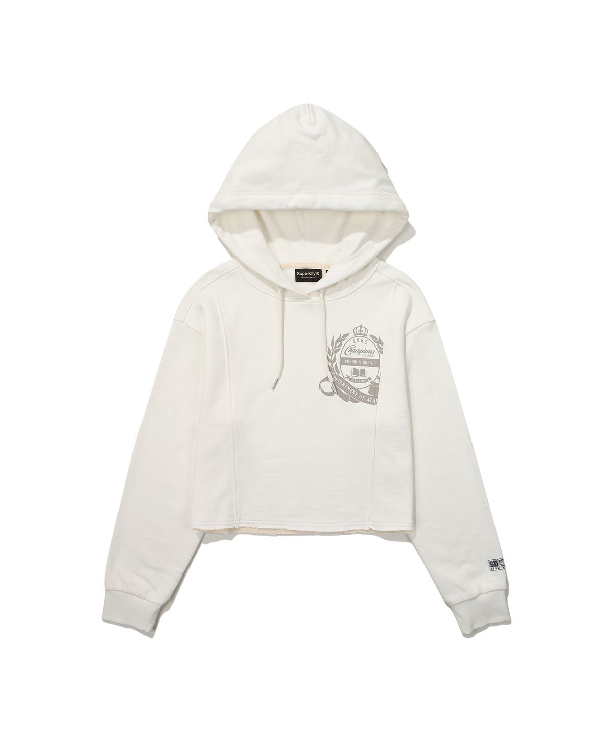 슈퍼드라이(SUPERDRY) W 바시티 컷팅 크롭 후드티셔츠 아이보리